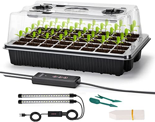 Carzos Seed Starter Tray Kit with Grow Lights, 1 Pack 40 Cells Seed Trays with Humidity Dome, Mini Greenhouse for Seeds Growing Starting Sprouting Germination