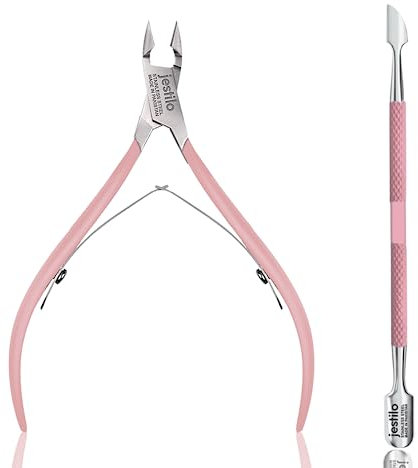 Jestilo Cuticle Remover Tool Set with Cuticle Cutter and Cuticle Pusher - Stainless Steel Professional Cuticle Nipper and Pusher Nail Care Tools for Salon and Level Mani-Pedi at Home (Pink)