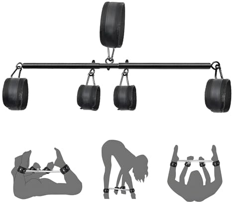 Weimob Handschellen Fußfesseln Fessel Bondage Sets verstellbar Spreizstange Fesselstange Bondage Sexspielzeug für extreme Paare, Anfänger Einstellbar Metallspreizstange schwarz