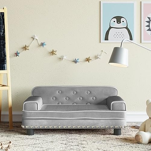 LAPOOH Kindersofa Hellgrau 70x45x30 cm Samt, Mini Sofa, Kindercouch, Couch, Kleine Couch, Kinderzimmer Möbel