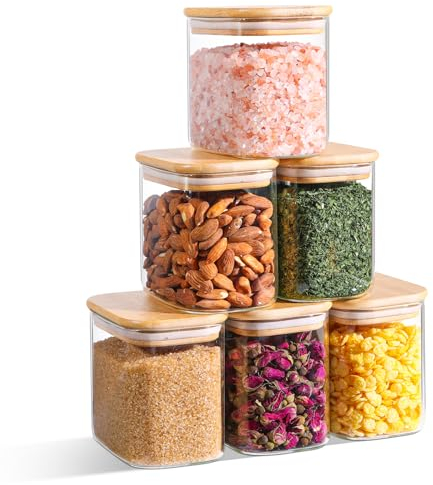 ComSaf 700ml Rechteckige Vorratsdosen mit Deckel Luftdicht 6er Set, Vorratsgläser mit Deckl Eckig, Vorratsglas zur Küche Glasbehälter für Pasta, Mehl, Kaffeebohnen, Spaghetti Aufbewahrung, Bonbonglas