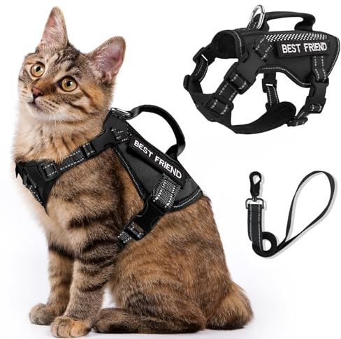 SALFSE Großes taktisches Katzengeschirr mit Leine, Air-Mesh, ausbruchsicher mit Griff, reflektierend (ASchwarz, L)