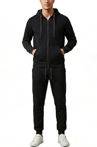 W JIANWANG Träningsoverall och joggingdräkt för herrar, sportdräkt för män, med långa ärmar och dragkedja, motionssportbyxor, XL