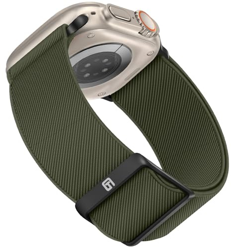 Suphart Kompatibel med Apple Watch-rem 49 mm, 45 mm, 44 mm, 42 mm, 41 mm, 40 mm, 38 mm, justerbart sportband i nylon designat för Apple Watch Ultra 2 Ultra SE serie 9 8 7 6 5 4 3 2 1, Armégrön,