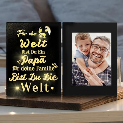 MZIEIU Personalisierter LED-Bilderrahmen für Papa - Geschenk Mit Bild Von Papa & Kind Zum Geburtstag, Weihnachten Oder Vatertag