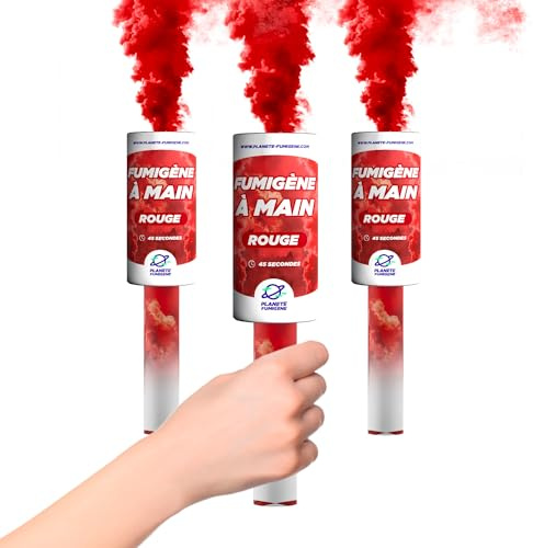 Planète Fumigène Torche à Main Fumigène Rouge 45s Mèche Lot de 3 T1 | Fumée Rouge Intense 45 Secondes, Déclenchement Mèche Simple, Usage Main ou Sol, Catégorie T1, Fumée Épaisse Colorée, Effet