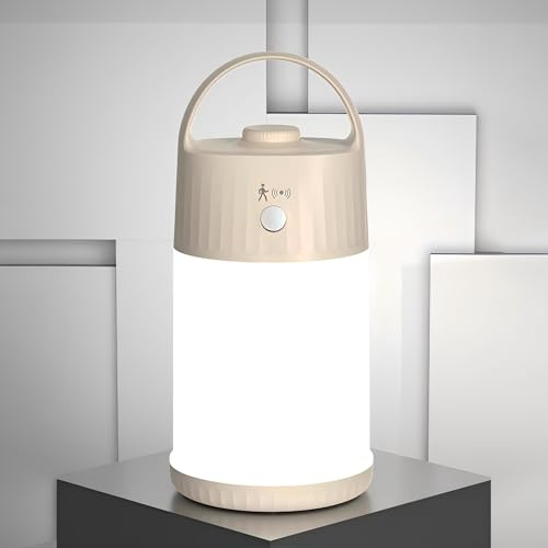 Motion Sensor LED Night Light - Cordless Battery Powered Table Lamp, Portable Lamps Lantern for Outdoor Camping Tents, 4 Brightness Level, Press Dimmable Safe Night Lights,1 Pack (Apricot)