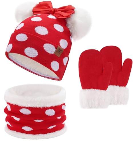 ZASFOU Bambina Piccolo Cappello Invernale Sciarpa Guanti Set Bambino Berretto Cappelli in Cotone Maglia Bambini Scaldacollo Guanti 0 1 2 3 4 Anni Ragazza Regalo