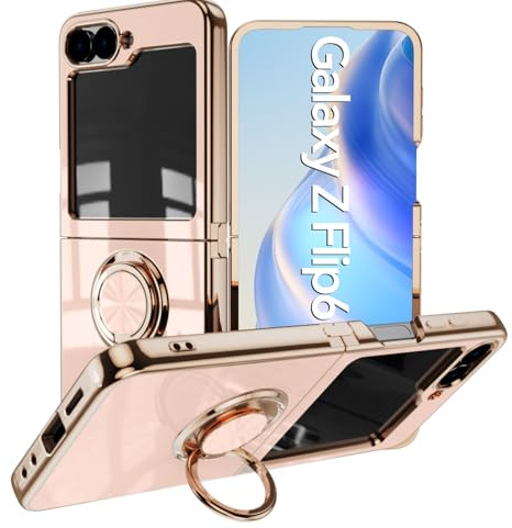 Knoowcase for Samsung Galaxy Z Flip 7 FE Case, for Samsung Galaxy Z Flip 6 Phone Case 360°Rotatable Stand Ring Shockproof TPU Cover Protective Slim Phone Cover, Pink