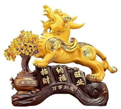 GLigeT Feng Shui Skulptur Deluxe Glücks-Pixiu-Ornament aus Kunstharz, chinesische Heimdekoration, Wohnzimmer, Eingang, Büro, Glücksbaum, Bonsai Ornamente Statue