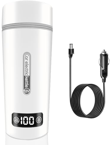 12V Auto wasserkocher für Zigarettenanzünder,KFZ reisewasserkocher klein | Wasserkocher 12 volt auto 450ml,variable 45-100° für car camping,LKW、Bus、PKW,304 Edelstahl 80W Schneller Auto heizbecher