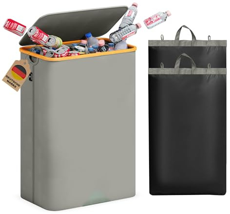 ADEL DREAM 160L Pfandflaschen Sammelbehälter 2 Fächer Groß Pfandflaschen Aufbewahrung Behälter Leergut & Altglas Aufbewahrung Flaschensammler mit Loch Küche Abstellraum Flaschentasche Dunkelgrau