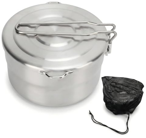 ANKROYU Pentola da campeggio da 1,5 l, Pentola da campeggio in acciaio inossidabile, Pentola da campeggio Bento con manico pieghevole, Pentola da campeggio con coperchio per