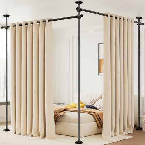 Bonpally Room Divider Curtain Rod, No Drilling Tension Rod for Room Separation, 4-10ft(H) 28-114inch(W) Adjustable Heavy Duty Floor to Ceiling Wall Divider Room Partition Privacy Separator, Black