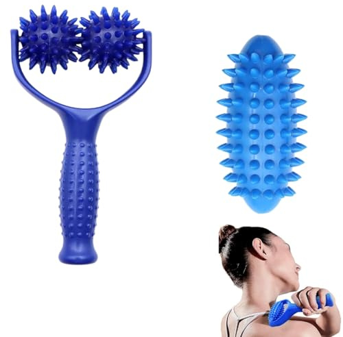 MAEXUS Massageroller, Massageroller Mit Griff Set, Auswechselbare Igelball Massagerolle, Massage Roller, Massageball Faszienrolle, Handmassagegerät für Muskelschmerzen Schultern Rückenmassage