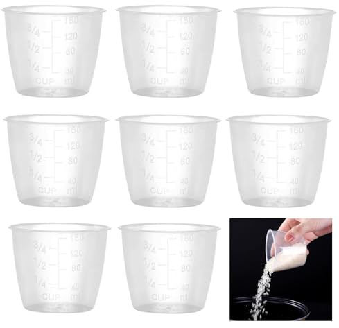 Lot de 8 tasses à mesurer pour le riz, tasses à mesurer pour la cuisine, verre à riz, tasse à riz transparente de 160 ml, tasse à mesurer pour mesurer le riz, tasses à riz