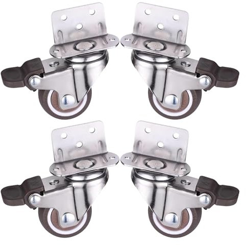 4 Stück Möbelrollen, Lenkrollen Mit L-Förmiger Montageplatte, Ersatzrollen Für Möbel, Mit Bremsen, Transportrollen Aus Gummi/4 Brakes/38Mm