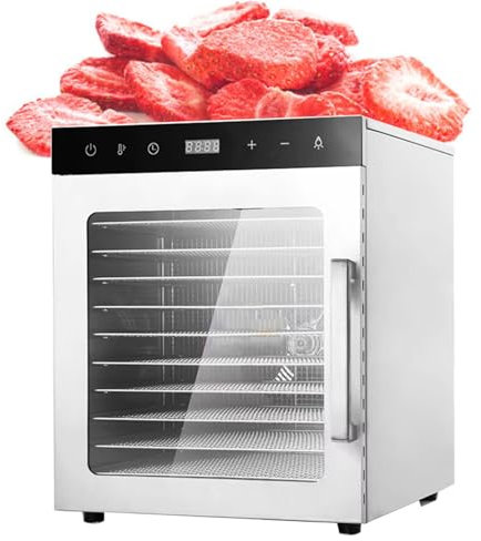 KJZHFOZ Freeze Drier Dehydrator for Food and Jerky, Stainless Steel/Large Capacity Food Dehydrator Machine,for Jerky, Fruit, Meat, Beef (220v 10layer)
