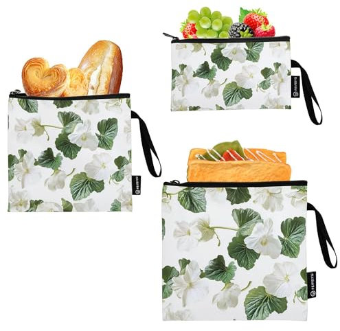 Wiederverwendbare Snackbeutel und Sandwichbeutel, Cartoon-Begonie, Weiß, 3 Stück, Reisetaschen, Küche, Mittagessen, Tragetasche für Outdoor, Camping, Wandern