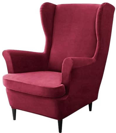 Domidekor Ohrensessel Überzug – Sesselschoner Bordeaux – Sesselbezug Stretch - Strandmon Sessel Bezug – Sesselhusse Elastisch Samt Velour Schmutzabweisend - Oeko-Tex 100