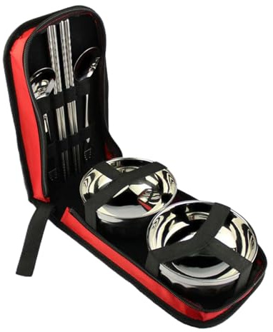 Camping-Besteck-Set, Edelstahl-Geschirr-Set, Camping-Besteck, Schüssel-Set für 2 Personen, Camping-Utensilien-Set, Edelstahl-Utensilien mit Schüssel, Löffel und Essstäbchen für Outdoor-Abenteuer