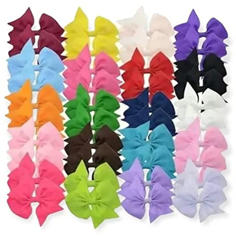 40st Girls Bow Hair Clips, Ribbon Colorful Ounded Hair Bows For Baby Toddlers Party School Hair Accessories 3.9x3.9x2.0inch