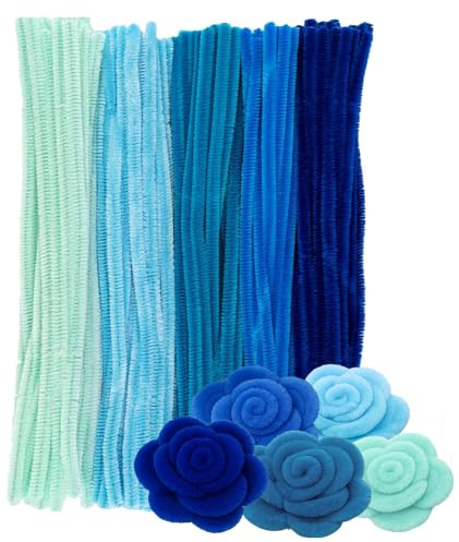 Ideen mit Herz | 100 chenilletrådar | piprensare för gör-det-själv | flerfärgade piprensare i 5 olika färger | 30 cm långa | Ø 6 mm (blå toner)