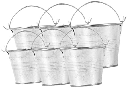 Hemobllo Mini Cubo De Metal Pequeño Asas, Cubos De Hierro Galvanizado 5.6x5.6x4cm y 7.7x7.5x5.6cm, Decoración para Hogar y Fiesta, Set De 6 Unidades