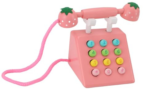SUNGOOYUE Play Phone Jouet de Téléphone en Bois de Haute Simulation, Modèle Décoratif éducatif pour Enfants, Tout-Petits Filles, Téléphone en Bois de Hêtre pour la Maison, Le Bureau, Le café (Rose)
