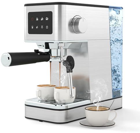 COSTWAY Macchina da caffè Automatica con Schermo a Sfioramento | Macchina per Espresso in Acciaio Inossidabile per Cappuccino e Latte Macchiato 26 x 21 x 28 cm