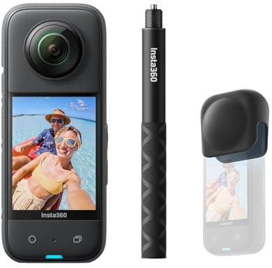 Insta360 X3 Paquete Get-Set - Cámara de acción 360 Resistente al Agua, Sensor de 1/2, 5.7K 360, Fotos 72MP, estabilización, Pantalla táctil de 2.29, edición por IA, Live Streaming, Webcam