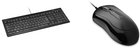 Kensington Clavier Filaire Ultra Plat AZERTY, Touches Réactives et Silencieuses, Câble USB, Ergonomique (K72357FR) Mouse-in-a-Box EQ, Souris Optique Filaire, ambidextre (K72480WW)