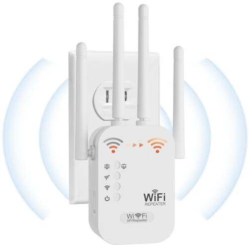 2026 Ultra WiFi Extender Booster - 9800 Sq.Ft Coverage for 40+ Devices, Dual Band Signal Amplifier with 4 Antennas, Plug & Play Setup, Ethernet Ports for Home & Office - UK Plug (White 1200M)