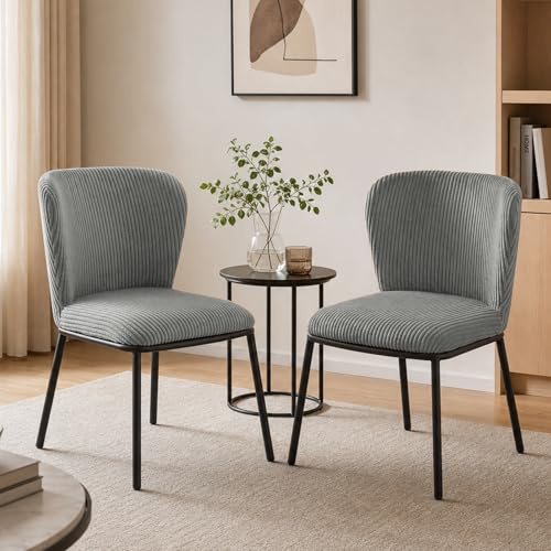 Nizzenithal Esszimmerstühle 2er Set, Esstischstühle mit Cordbezug und Metallbeinen, ergonomische Küchenstühle armlehnlos für Esszimmer & Küche, Bequeme Stühle mit Schaumstoffpolsterung-Grau