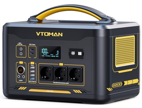 VTOMAN Jump 2200 Estación de Energía Portátil 2200W, 1548Wh Capacidad | Generador Solar con LiFePO4 Batería, 3 Salidad de CA (Pico 4400W), 100W Tipo C, para Acampada, Hogar, Caravana