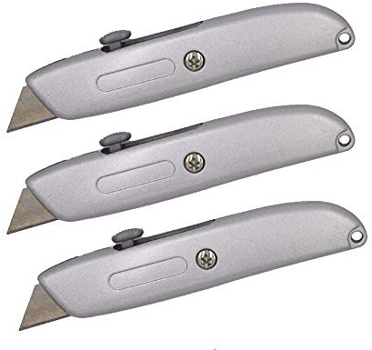 Wideskall® Heavy Duty Box Cutter Retractable Blade Metal Utility Knife (Pack of 3)