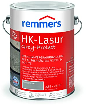 Remmers HK-Lasur 3in1 Grey-Protect wassergrau, 2,5 L, Holzlasur aussen, 3in1: Imprägnierung, Grundierung & Lasur, Holzschutz vor Feuchtigkeit & UV-Strahlung