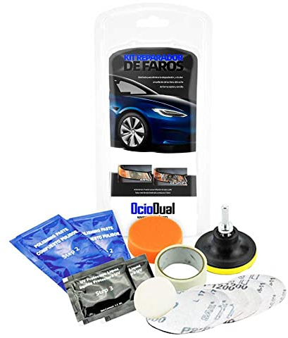 OcioDual Kit Rigenerazione Ripristino Rinnova Lucida Fari Fanali Lenti Opacizzati Trapano Protegge dai Raggi UV per Auto Moto