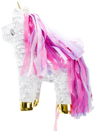 Piñata Einhorn 34x24x9cm - Party Dekoration zum Befüllen - Partyspiele für Kindergeburtstag Mädchen Geburtstag Hochzeit Party - Geburtstagsdeko Partydeko & Partyzubehör - Weiß Pink