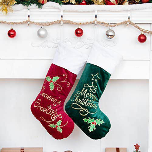 Beyond Your Thoughts Nikolausstrumpf Weihnachtsstrumpf zum Befüllen & Aufhängen, Nikolaussocke Weihnachtsdekoration für Kamin, Weihnachtsbaum, Wand, Treppe,Mehrfarbig, 2er Set