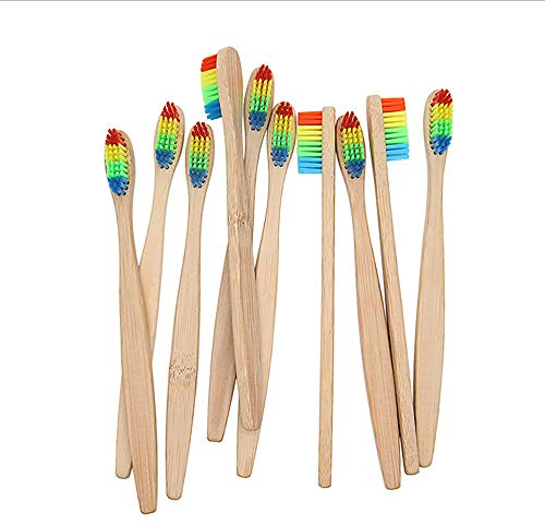 Yajun Bambus Griff Zahnbürste Natürliche Umweltfreundlich Zahnbürste Regenbogen Bunte Haare Weiche Mundpflege Bürste 10 PCS