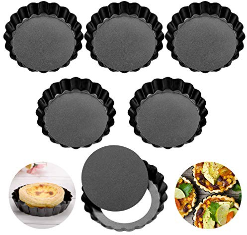 ZITFRI Tarteform mit Hebeboden Ø10cm 6pcs, Mini Quicheform Tartelettes Förmchen Gute Antihaftbeschichtung Pie Form Backform Wellenrand, hitzebeständig Eierkuchenform Tarte Torte Baking Pan