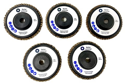 WELLERWERKZEUGE | 5er Set Fächerscheibe 76x10mm Korn:40/60/80/120/180 passend für Bosch GWS 10,8 10 8 12V 12 76 Zubehör Akku Winkelschleifer für Stahl, Holz, Alu