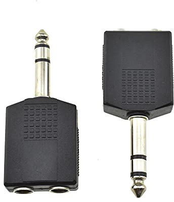 Hahiyo 6.35 M-2x6.35 F-TRS Stereo Plug Interconnect Audio One Male 6.35mm(1/4 inch) and Two Females 6.35mm(1/4Inch) Adapter Splitter Good Signal Sound Snap Tight Not Wobble for Guitar Black 2pcs