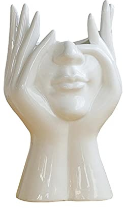 Bexdug Menschliches Gesicht Kunst Blumenvase, Kopf Gesicht Vase, Abstrakte Keramik Weibliche Gesicht Vase,Kunst Vase,Raumdekor Trockenblumenarrangement Vase