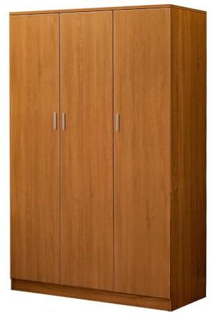 Panana Modern 3 Doors Wardrobes Matte Solid Pine Wood Wardrobe with Hanging Rail Home Bedroom Furniture (Wood1)