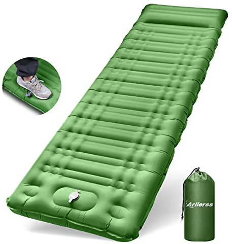 Arlierss Camping Isomatte 12CM Dick mit Integrierter Fußpumpe und Kissen | Kompakte und Leichte Aufblasbare Luftmatratze aus Ripstop-Nylon, Tragbare Schlafmatte für Wandern, Trekking und Outdoor