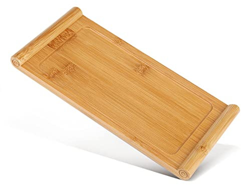 Bandeja de servicio de bambú con asas, bandeja de desayuno rectangular de madera, funciona para comer, trabajar, guardar, utilizado en el dormitorio, la cocina, el salón, el cuarto de baño,