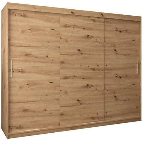 MEBLE KRYSPOL Tokyo 250 Kleiderschrank mit DREI Schiebetüren für Schlafzimmer – moderner Aufbewahrungsschrank mit Kleiderstange und Regalen – 250x200x62cm - Artisan