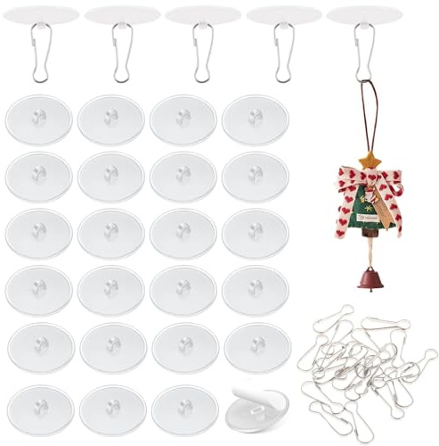 JKDHJK Self-Adhesive Ceiling Hooks - 30 Pcs Transparent Hooks with Flag Clips and Eyelet, No Drill, Damage-Free, Removable for Kitchen, Bathroom, Door, Christmas Decorations​